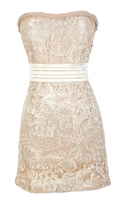 Lucy Tiered Waistband Crochet Lace Dress in Cream